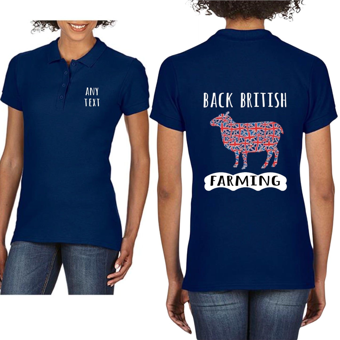 Back British Farming Sheep Ladies Polo Shirt