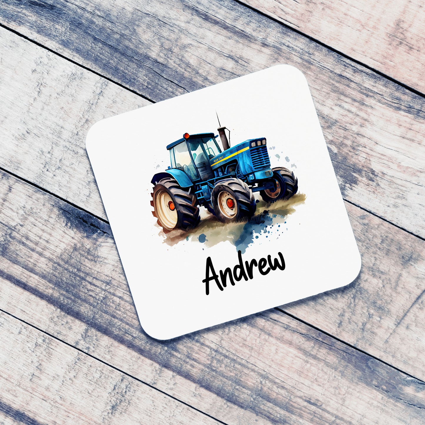 Personalised Blue Tractor Mug & Coaster Gift Set