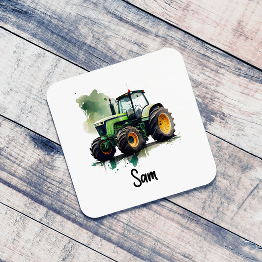 Personalised Green Tractor Coaster