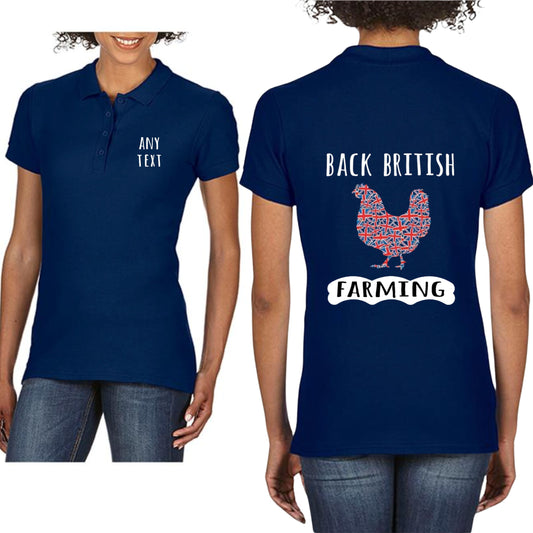 Back British Farming Chicken/Hen Ladies Polo Shirt