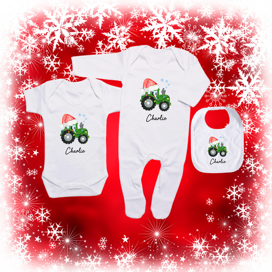 Personalised Christmas Tractor Babywear - Sold separately