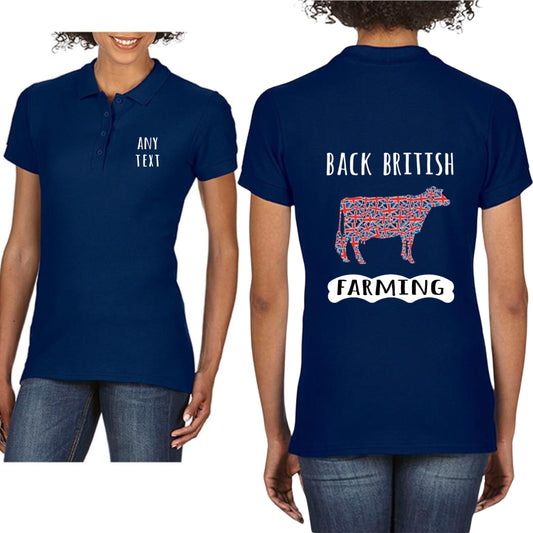 Back British Farming Dairy Cow Ladies Polo Shirt