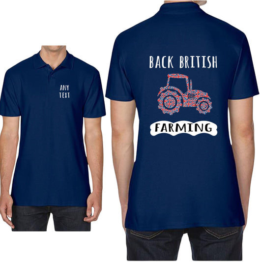 Back British Farming Mens Tractor Polo Shirt