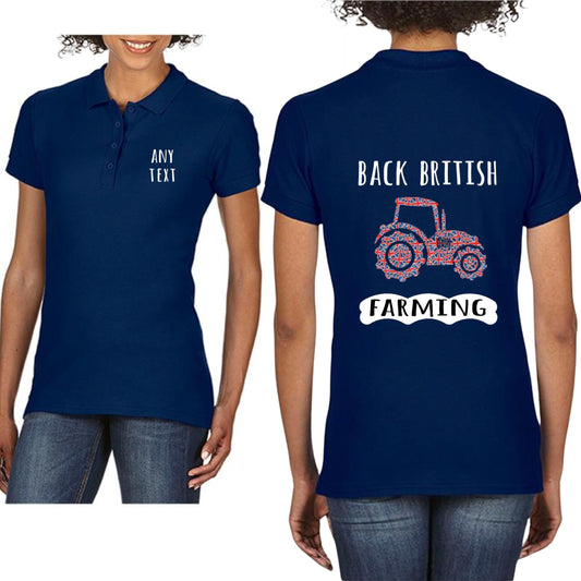 Back British Farming Tractor Ladies Polo Shirt