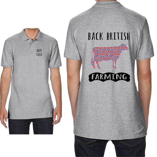 Back British Farming Mens Cow Polo Shirt