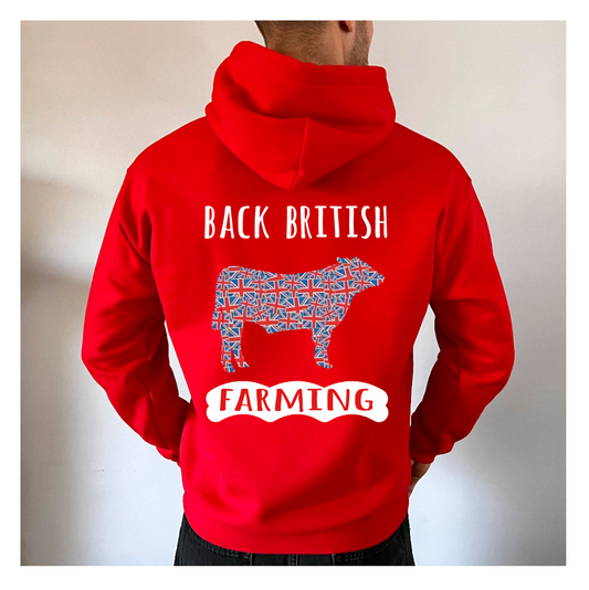 Adult Back British Farming Hoodie - Bull Design