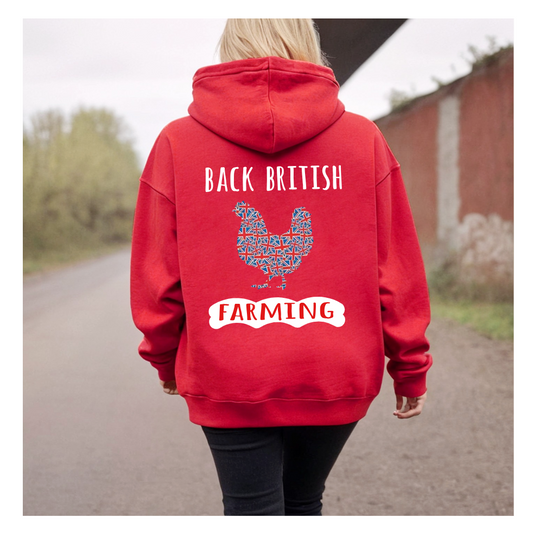 Adult Back British Farming Hoodie - Chicken Design