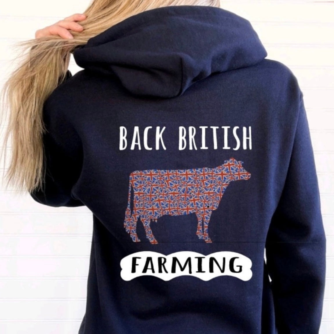 Adult Back British Farming Hoodie - Cow Design