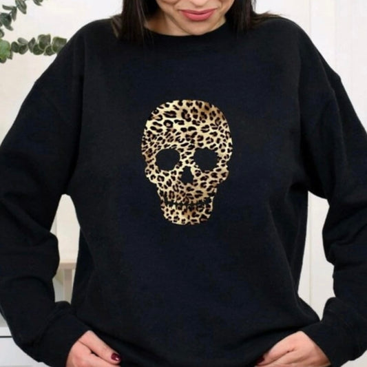 Ladies Leopard Print Skull Jumper