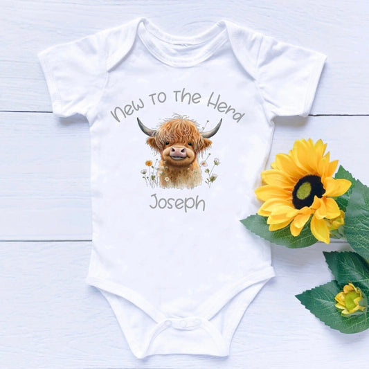 Personalised New to the Herd Highland Cow Babywear