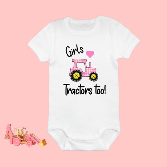 Baby Girl Tractor Short Sleeve Bodysuit - Girls Love Tractor's Too!