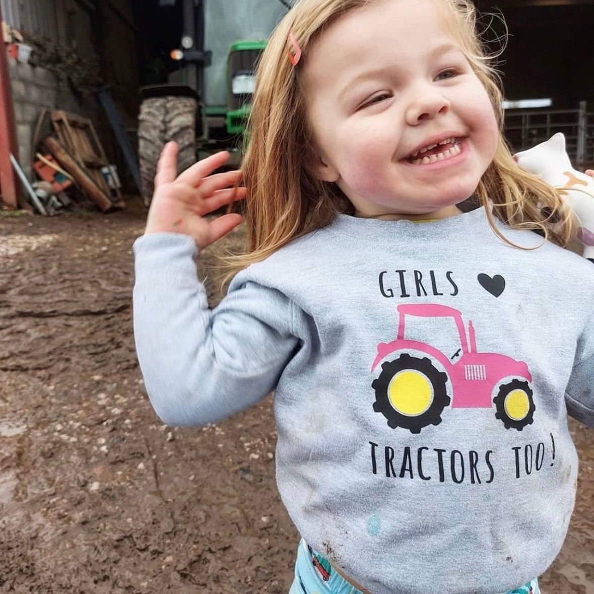 Girls Love Tractor's too Kids Jumper