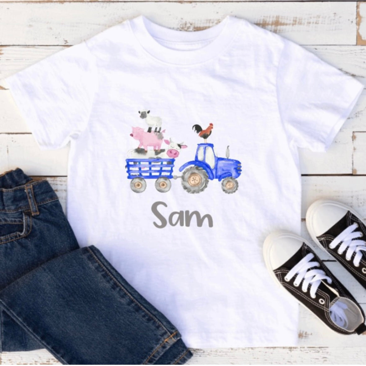 Children's Personalised Tractor & Farm Animals T-Shirt