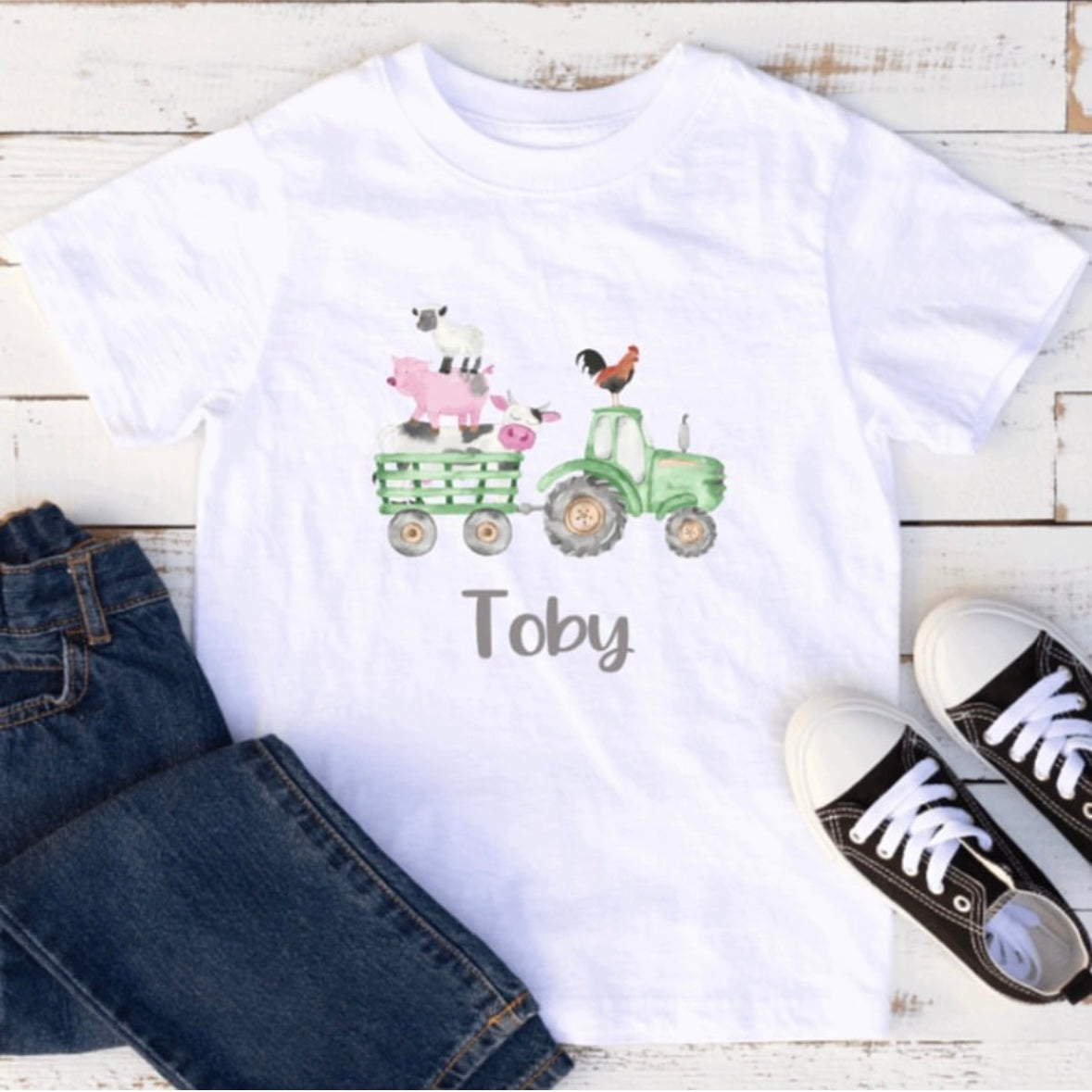 Children's Personalised Tractor & Farm Animals T-Shirt