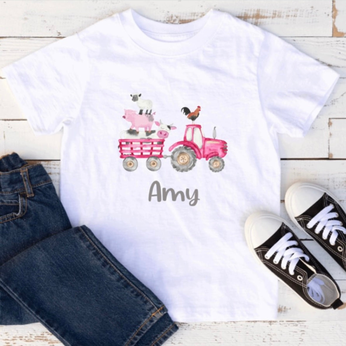 Children's Personalised Tractor & Farm Animals T-Shirt