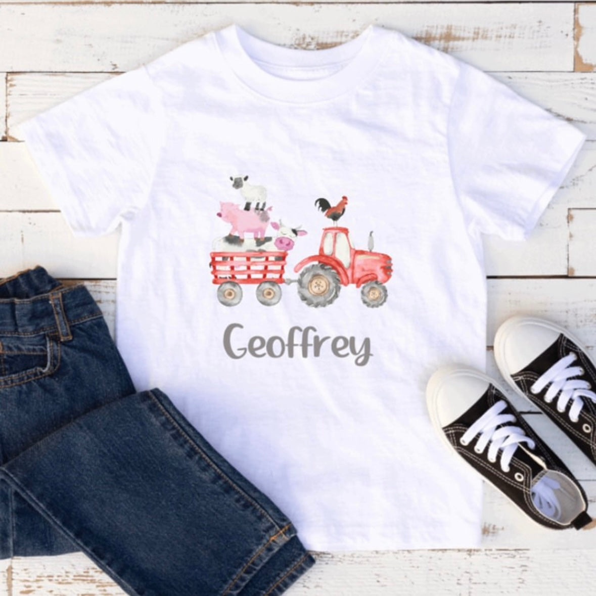 Children's Personalised Tractor & Farm Animals T-Shirt