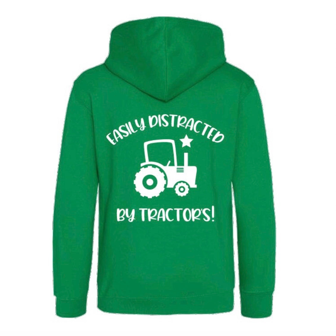 Kids Easily Distracted by Tractors Green Hoodie