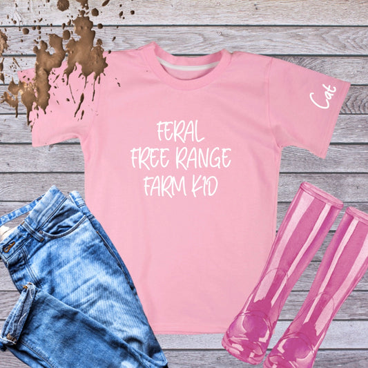 Feral, Free Range, Farm Kid - Fun Pink T-Shirt