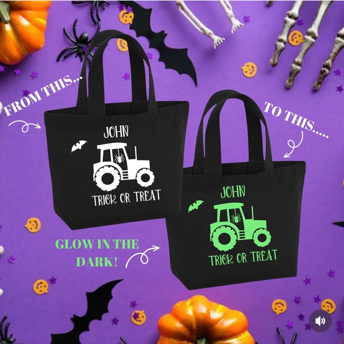 Halloween Spooky Tractor - Glow in The Dark Trick or Treat Bag