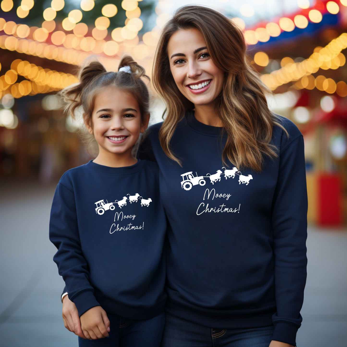 Christmas Matching Cow Navy Adult & Kids Unisex Jumpers - Sold Separately