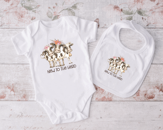 New to the Herd -  Baby Girls Cow Bodysuit & Bib Set