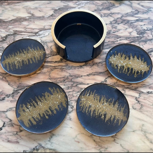 Navy & Gold Resin Coaster Set