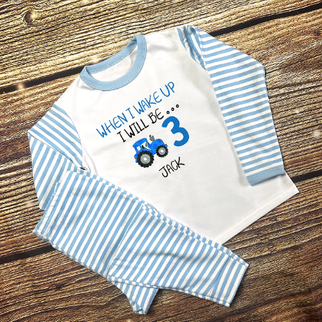 'When I Wake Up...' Kids Personalised Tractor Birthday Pyjamas