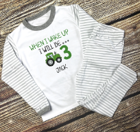 'When I Wake Up...' Kids Personalised Tractor Birthday Pyjamas