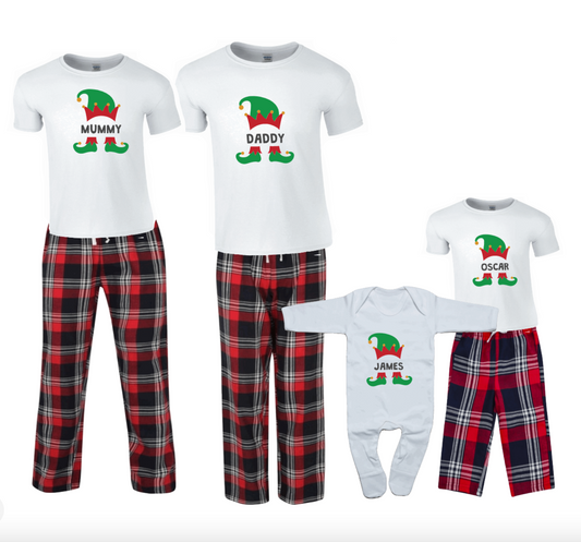 Christmas Elf Personalised Family Matching Pyjamas