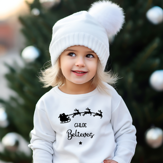 Kids Personalised Christmas 'Believes' Jumper