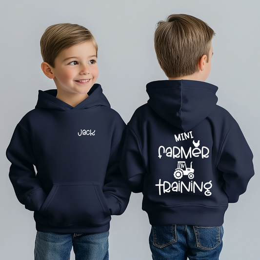 Mini Farmer in Training - Navy Kids Unisex Hoodie - Personalised