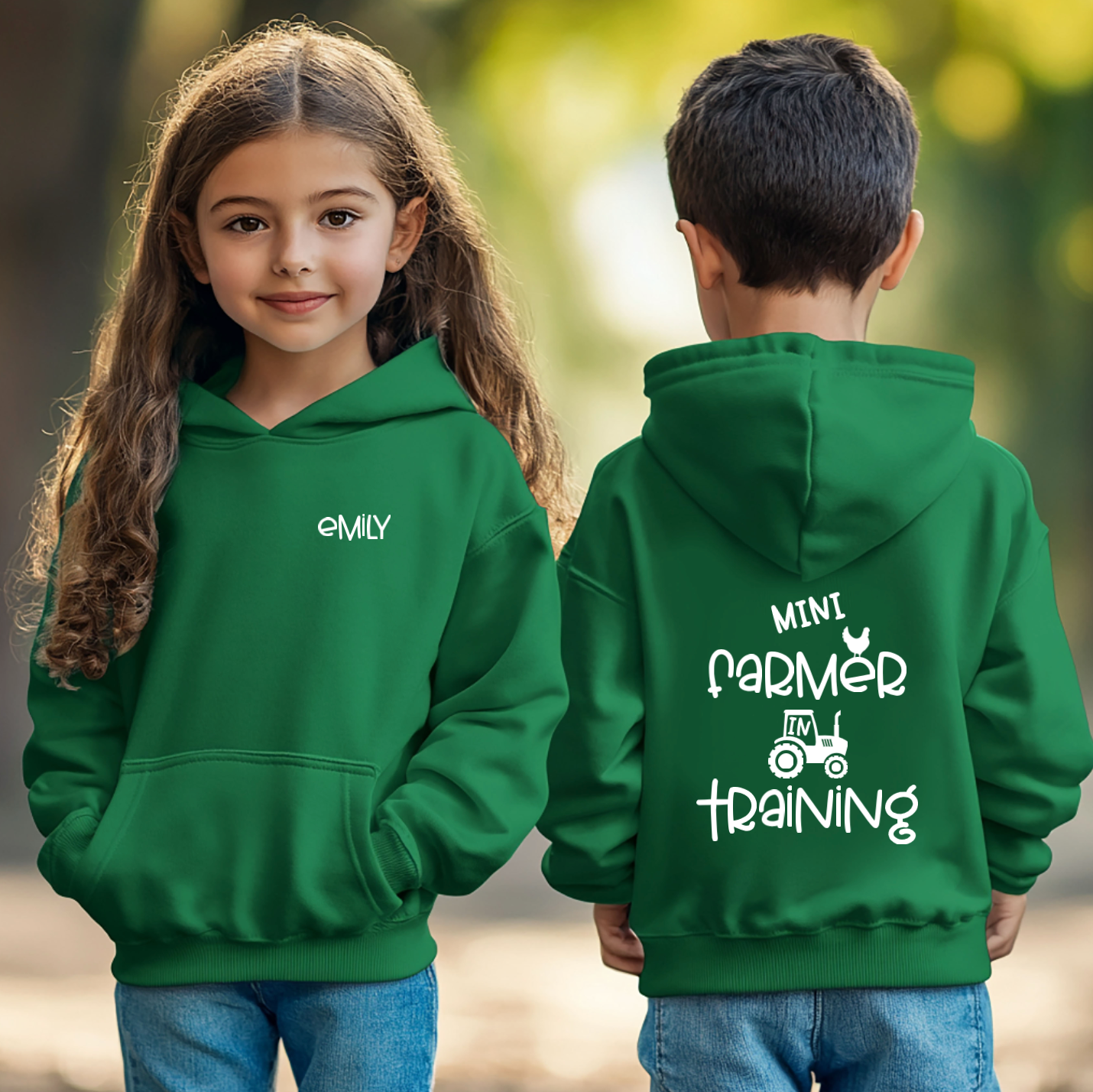 Mini Farmer in Training - Green Kids Unisex Hoodie - Personalised