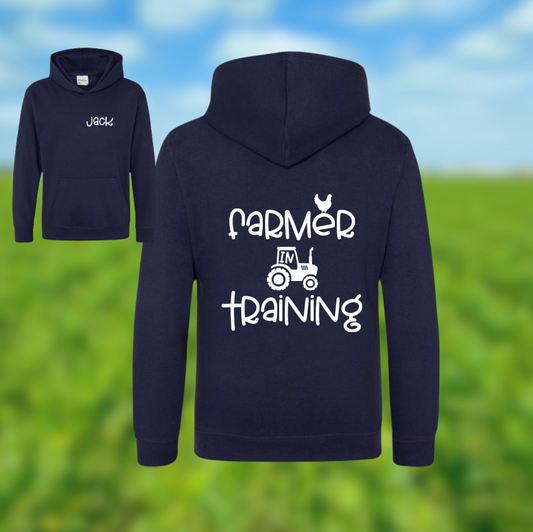 Farmer in Training - Navy Kids Unisex Hoodie - Personalised