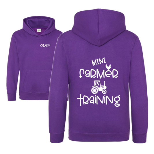 Mini Farmer in Training - Purple Kids Unisex Hoodie - Personalised