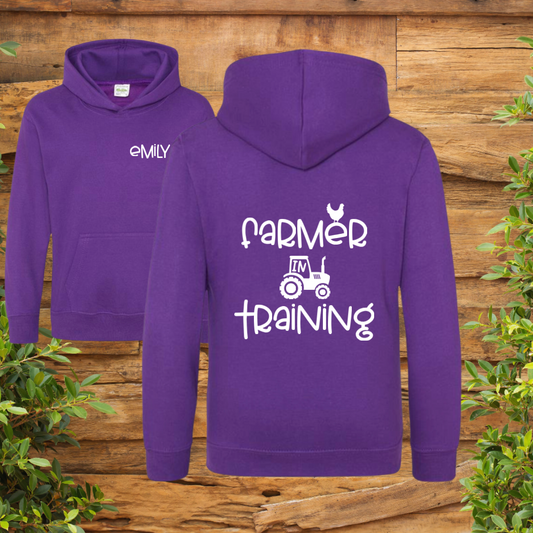 Farmer in Training - Purple Kids Unisex Hoodie - Personalised