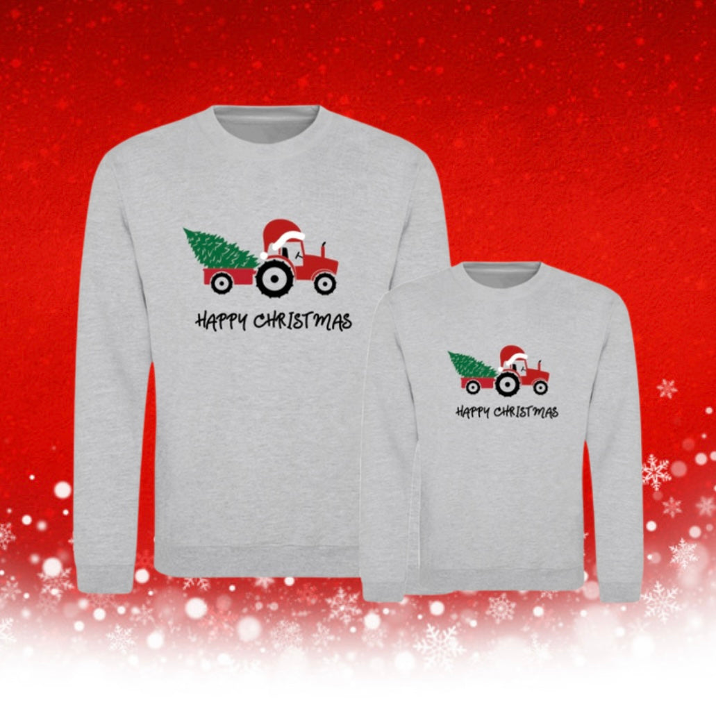 Christmas Tractor Family Matching Jumper