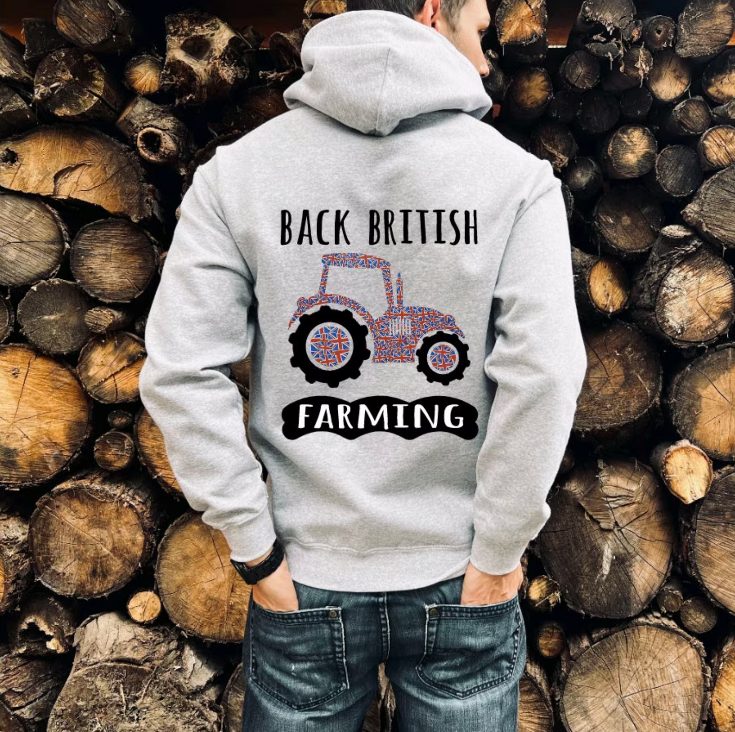 Adult Back British Farming Hoodie - Tractor Design