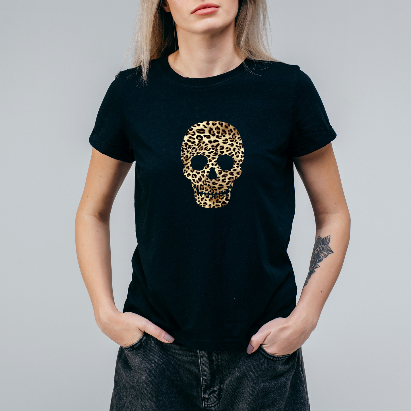 Ladies Leopard Print Skull T-Shirt