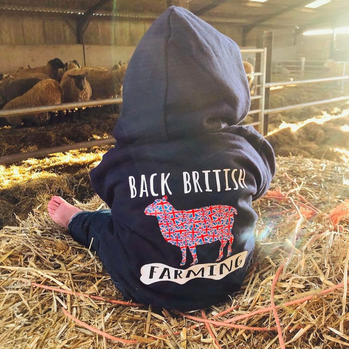 Children's Navy Back British Farming Hoodie - More designs available