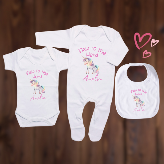 New to the Herd Personalised Unicorn Baby Set